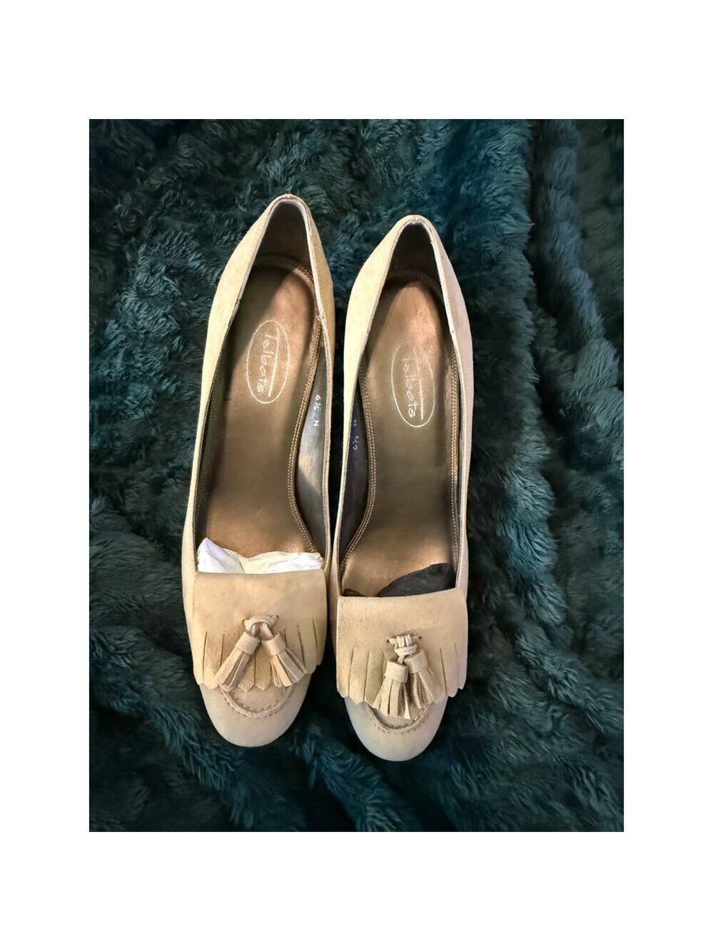 Talbots Beige Suede Tassel Pumps Heels 6.5N Made in Spain Classic Style